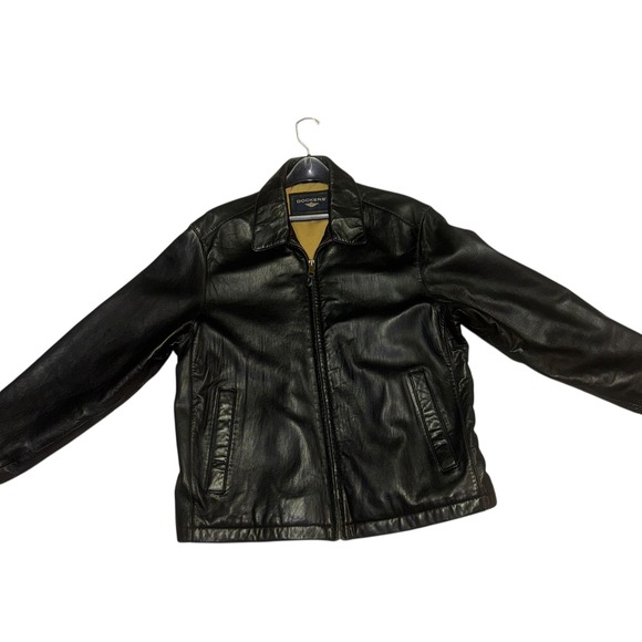 Dockers Mens Black Genuine Leather Jacket Full Zip Collared Coat Large - Picture 1 of 6